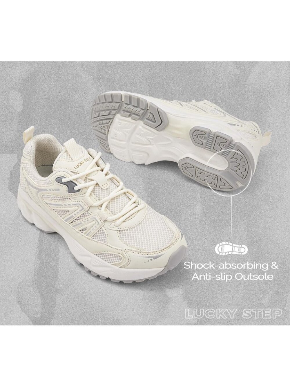 Women's Beige Sport Trendy Athletic Breathable Material Chunky Fashion Sneakers - Picture 4 of 6